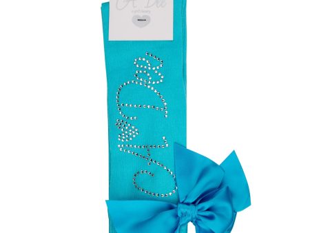 A DEE - Olsen Ocean Pearl Diamanté Knee High Socks - Aruba Blue For Discount