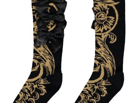 A DEE - Baroque Love Bianca Baroque Knee High Socks - Black Online Hot Sale