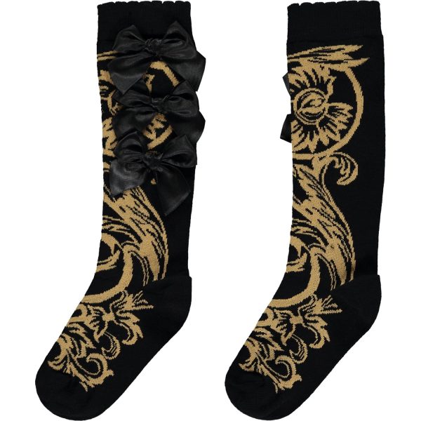 A DEE - Baroque Love Bianca Baroque Knee High Socks - Black Online Hot Sale