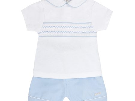 BLUES BABY - Smocked Cotton Short Set - Blue Sale