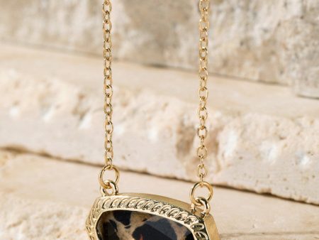 Gold & Brown Leopard Print Pendant Necklace Fashion