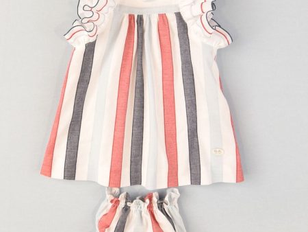 JOSE VARON - Stripe Baby Dress & Knickers - White Cheap