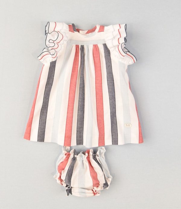 JOSE VARON - Stripe Baby Dress & Knickers - White Cheap