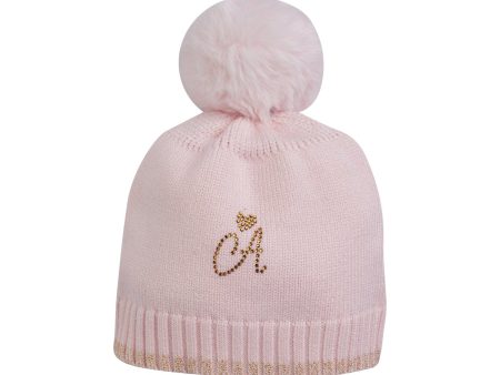 LITTLE A - Check Me Out Emberley KnittedPom Pom Hat - Pink Sale