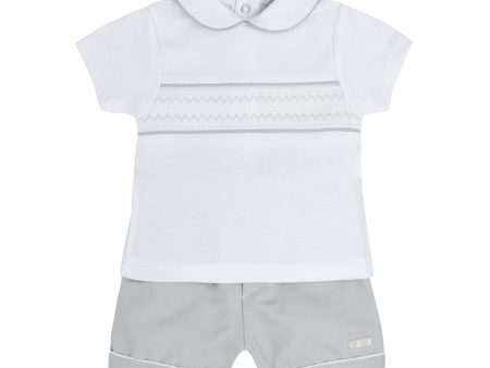 BLUES BABY - Smocked Cotton Short Set - Grey Supply