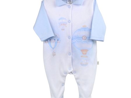 FIRST BABY - Hot Air Ballon Babygrow With Collar - Blue Discount