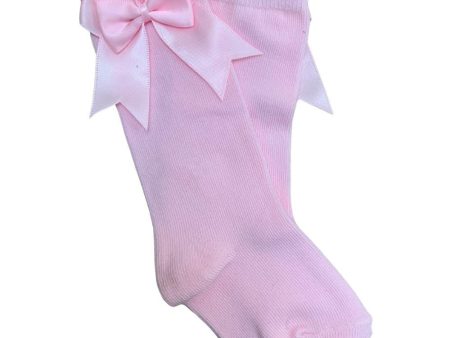 TAMBINO - Knee High Double Bow Socks - Baby Pink Online