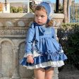 LA AMAPOLA - Matilda Baby Dress & Bonnet - Blue Online Sale