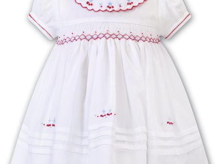 SARAH LOUISE -  Smocked Bib Collar With Cherry Detail Dress - White Online now