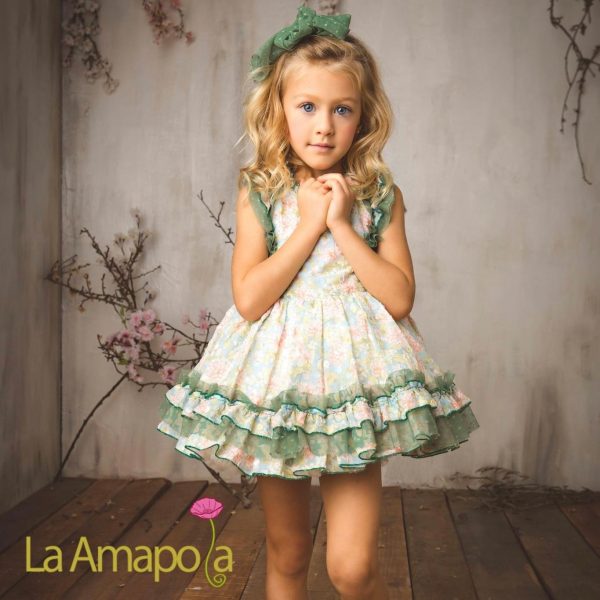 LA AMAPOLA - Garden Puffball Dress - Green Online Hot Sale