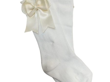 TAMBINO - Knee High Double Bow Socks - Cream For Discount