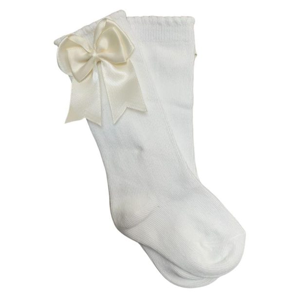 TAMBINO - Knee High Double Bow Socks - Cream For Discount