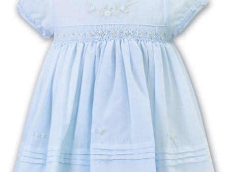 SARAH LOUISE -  Smocked Peter Pan Collar With Flower Detail Dress - Blue Hot on Sale