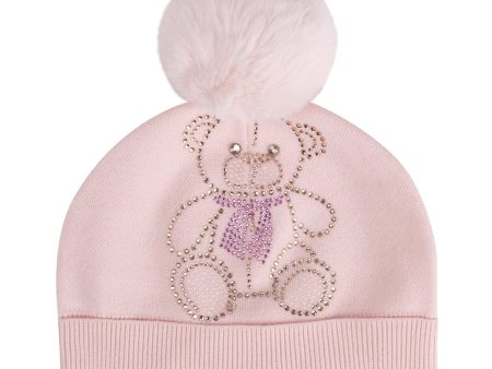 A DEE - Abstract Teddy Sabrina Knitted Pom Pom Teddy Hat - Baby Pink Discount