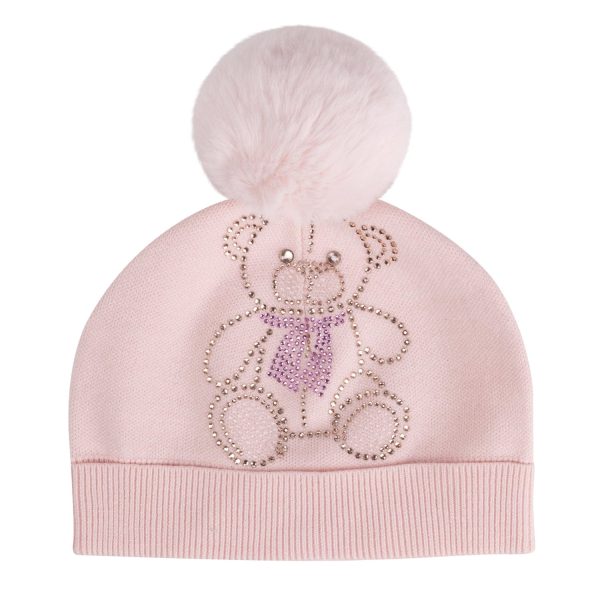 A DEE - Abstract Teddy Sabrina Knitted Pom Pom Teddy Hat - Baby Pink Discount