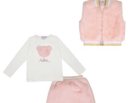 A DEE - Abstract Teddy Sisi Faux Fur Skirt & Gilet Set - Baby Pink Supply