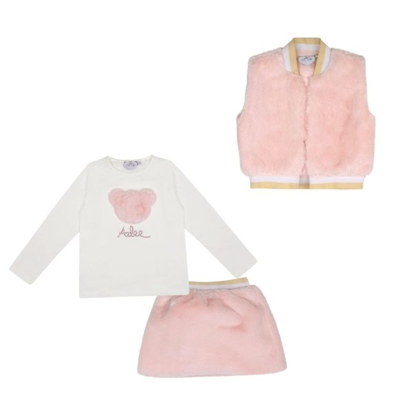 A DEE - Abstract Teddy Sisi Faux Fur Skirt & Gilet Set - Baby Pink Supply