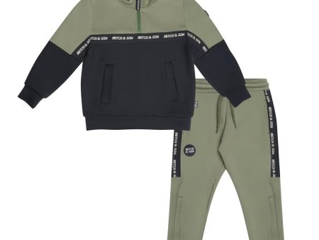 MITCH & SON - Calos Half Zip Tracksuit With Tape Detail - Khaki on Sale