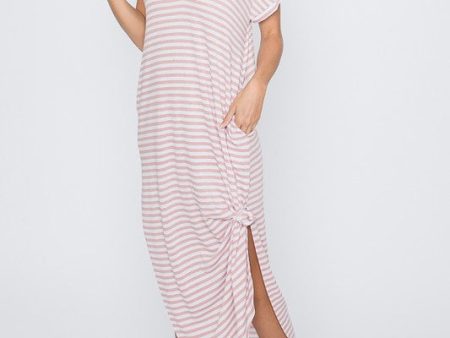 Pink Striped V-Neck Dress Online Sale