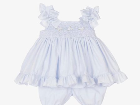 PRETTY ORIGINALS - Smocked Dress Set & Hairband  - Blue For Sale