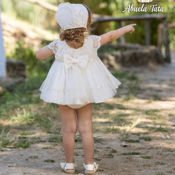 ABUELA TATA - Ceremony Lace Luna Baby Dress & Bonnet - Cream Discount