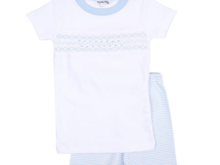 MAGNOLIA BABY -  Arthur Short Smocked Pyjamas - Blue For Sale