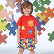 MITCH & SON -Vale & Vinny Primary Puzzles Swim Shorts & Tshirt - Red For Sale