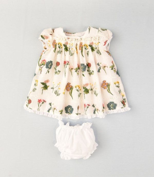 JOSE VARON - Embroidered Flower Baby Dress & Knickers - White Online