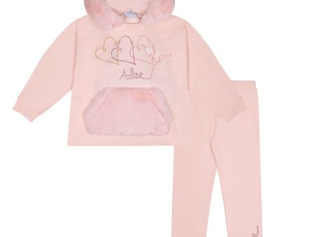 A DEE - Abstract Teddy Sophia Faux Fur Hooded Tracksuit - Baby Pink Online now