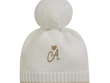 LITTLE A - Check Me Out Emberley KnittedPom Pom Hat - White Online