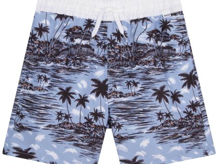 HUGO BOSS -  Hawaiian Swim Short - Blue For Discount