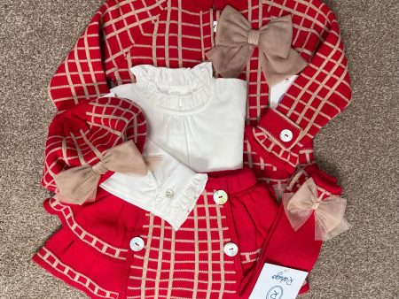 Rahigo - Four Piece Check Skirt Set  - Red For Cheap