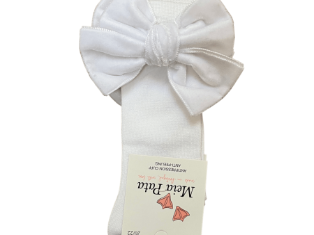 MEIA PATA - Double Bow Velvet Sock - White on Sale