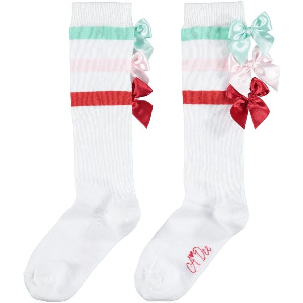 A DEE - Elizabeth Bow Knee High Sock - White Hot on Sale