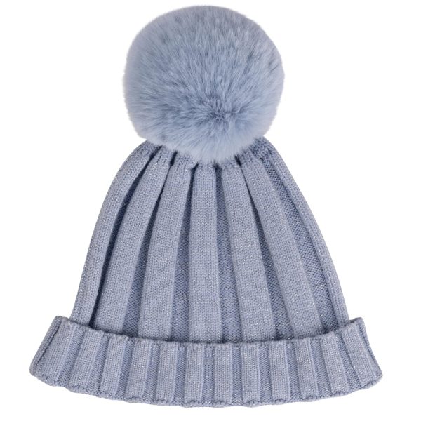 A DEE - A Dee On Ice Paola Knitted Lurex Pom Pom Hat - Iced Blue Online now