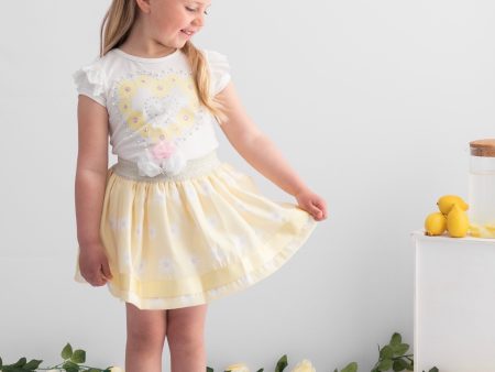 CARAMELO KIDS -  Daisy Heart Skirt Set - Lemon For Cheap