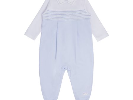 BLUES BABY - Smocking Detail Two Tone Cotton Babygrow - Blue Hot on Sale