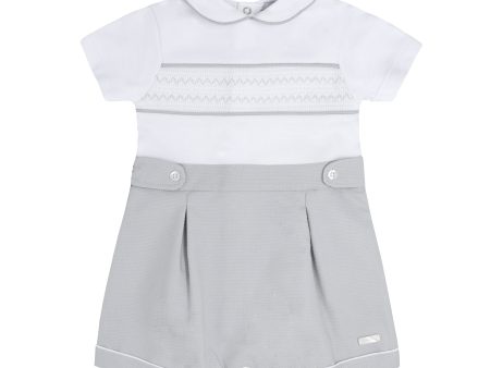 BLUES BABY - Smocked Cotton Romper - Grey Online now