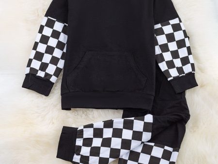 Kids Black and White Checkered Jogging Suit Online now