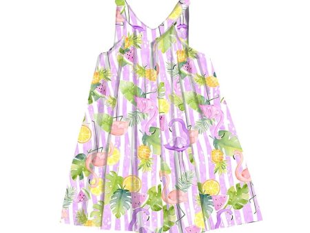 MAYORAL - Flamingo Stripe Dress - Lilac Hot on Sale