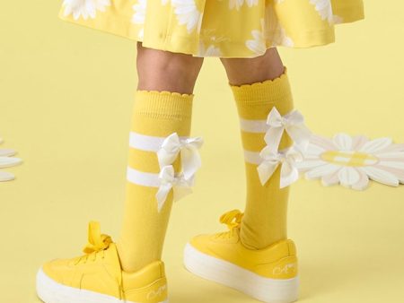 A DEE - Dawn Daisy Dreamer Bow Knee High Socks - Daisy Yellow For Cheap