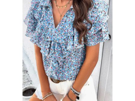 V-Neck Heavy Ruffle Blouse For Sale