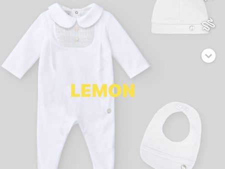 PAZ RODRIGUEZ - Peter Pan Collar Detail Baby Layette Set - Lemon For Discount