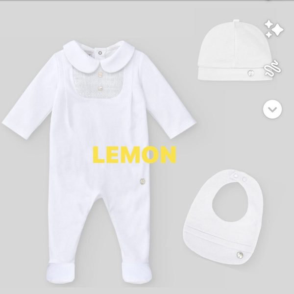 PAZ RODRIGUEZ - Peter Pan Collar Detail Baby Layette Set - Lemon For Discount