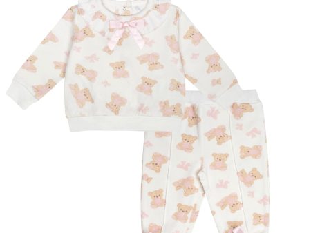 LITTLE A - Bear Hugs Giselle Bear Print Tracksuit- Snow White For Cheap