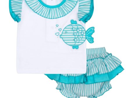 LITTLE A - Khloe Little Fish Jam Pant Set - White Hot on Sale