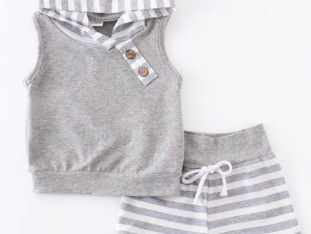 Grey Striped Hoodie Set Online now