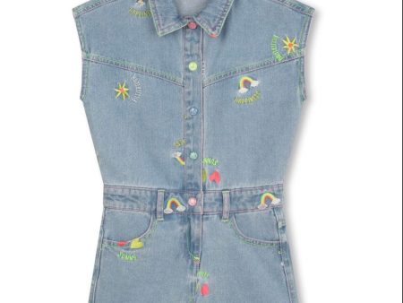 BILLIEBLUSH - Embroidered Denim Playsuit - Blue Supply