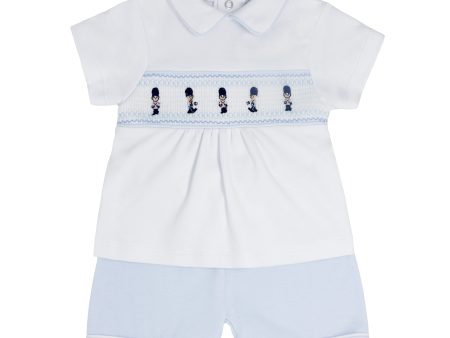 BLUES BABY - Solider Smocked Cotton Short Set - Blue Discount