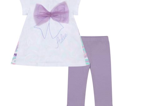 A DEE -  Naomi Popping Pastels Bow Artwork Legging Set - White Cheap